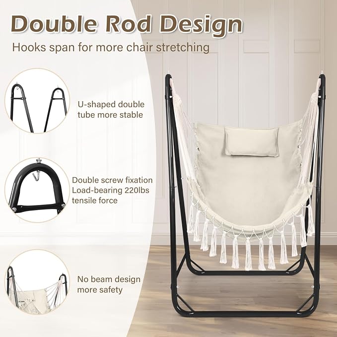 U-Shaped Hammock Chair with Stand, Heavy-Duty and Rustproof Hanging Chair with - Image 4
