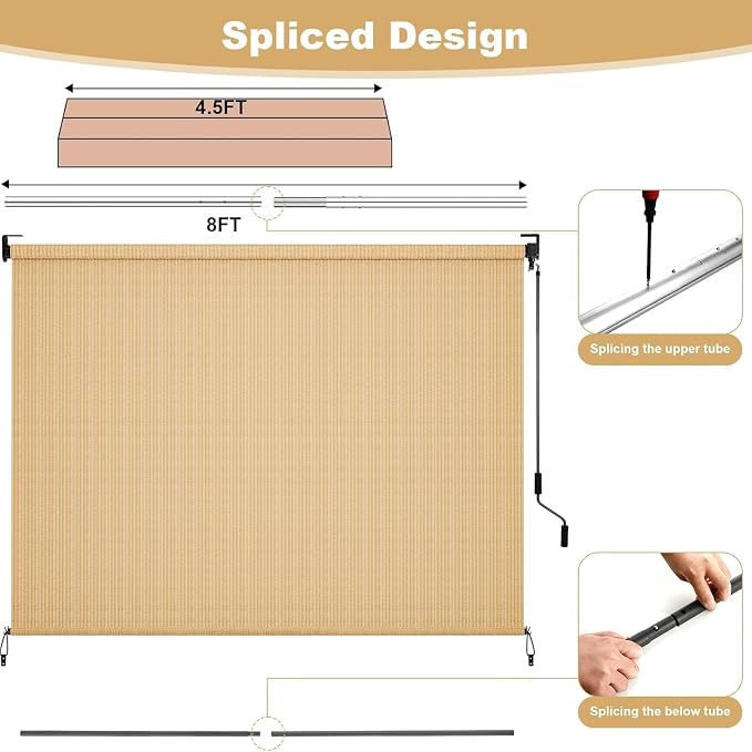 LIFERUN Outdoor Roller Sun Shade 8' W x 6' H– UV Block Patio Shade - Image 4