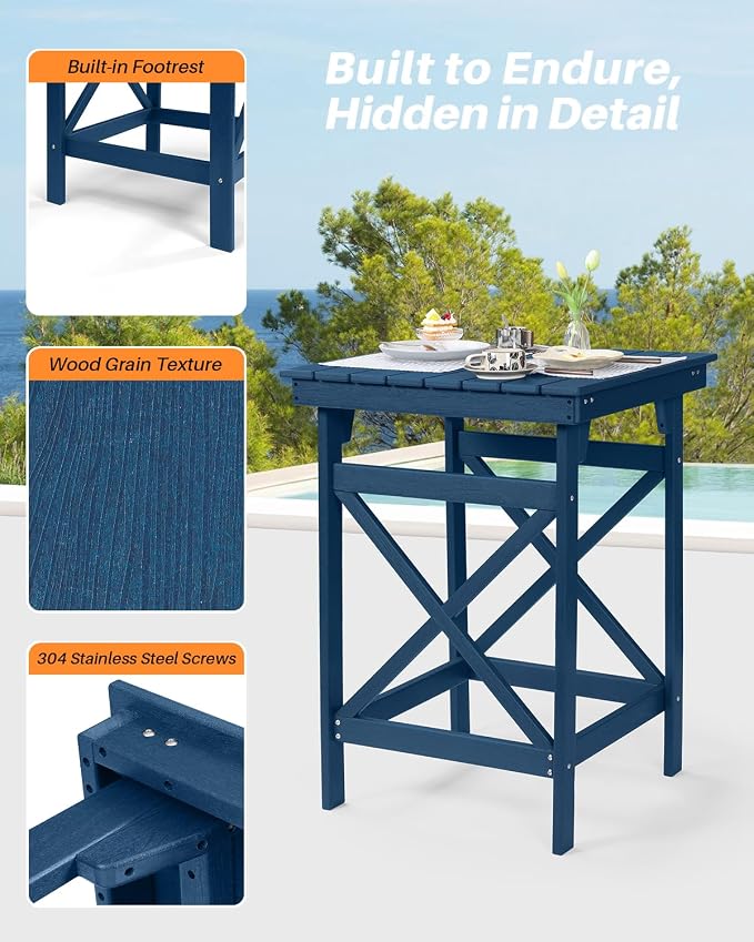 HDPE Outdoor Bar Table, All Weather HDPE High Top Pub Table, Square HDPE Patio - Image 8