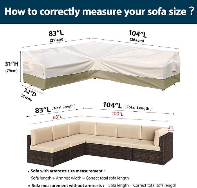 Outdoor Sectional Cover-L-Shaped Patio Furniture Covers Waterproof Rip-Stop - Image 4