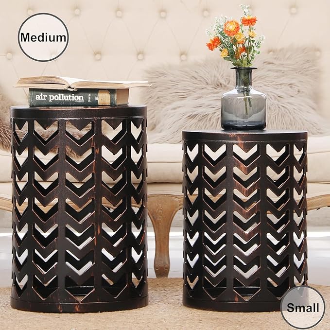 Y&M Set of 3 Black with Bronze End Tables, Nesting Metal Round Coffee Table - Image 4
