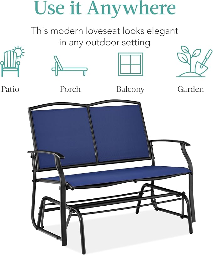 Best Choice Products 2-Person Outdoor Patio Swing Glider Steel Bench Loveseat - Image 7