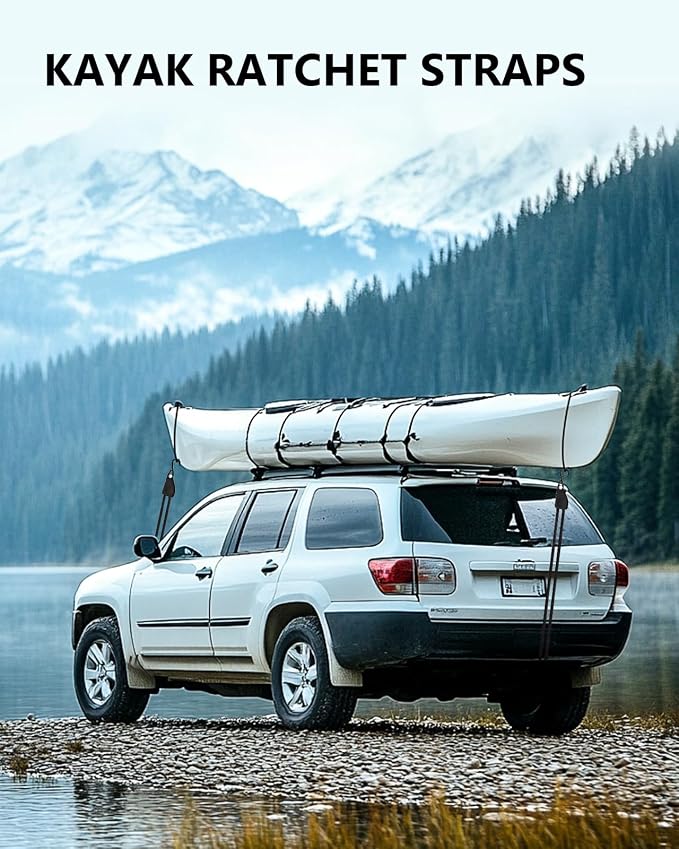 Kayak Straps Tie Downs 4 Pack, Roof Rack Straps Adjustable Ratchet Tie Down - Image 6