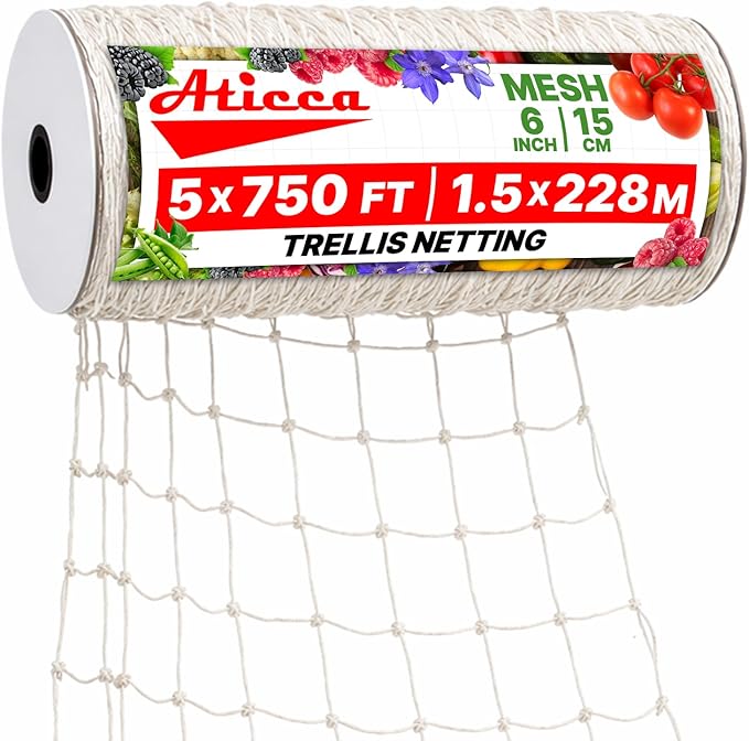 Trellis Netting 5 x 750 ft Heavy Duty Polyester Plant Support Netting White by Aticca