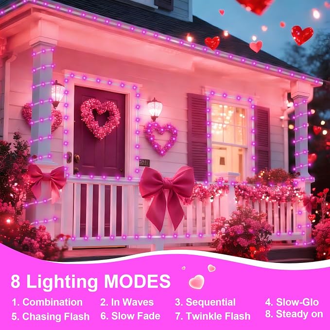 QITONG Pink Solar Rope Lights Outdoor, 2 Pack Each 33ft 100LED String Light - Image 4