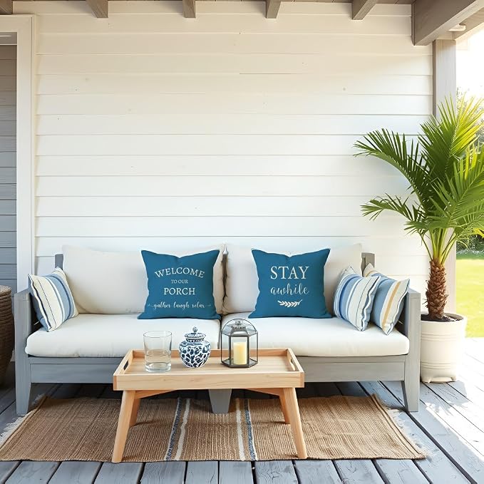 PANDICORN Welcome to Our Porch Stay Awhile Outdoor Decorative Throw Pillow - Image 2