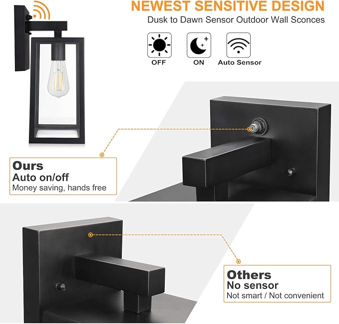 SHINE HAI Dusk to Dawn Sensor Outdoor Wall Sconce, Extra Large Exterior Lantern - Image 3