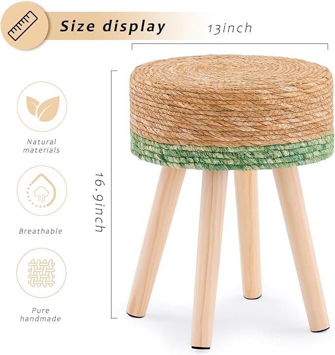 Handwoven Outdoor Ottoman, Water Hyacinth Pouf Round Patio Footstool - Image 2