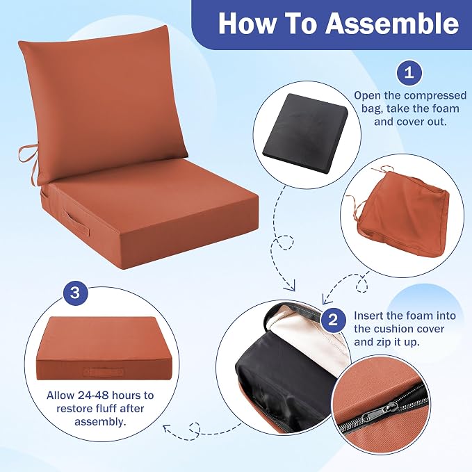 Outdoor Seat Cushion Set, Waterproof & Fade Resistant Patio Chair Cushions - Image 8