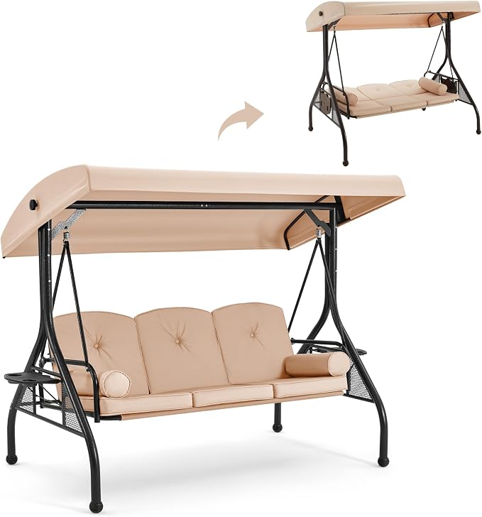 GYUTEI 3-Seat Patio Swing with Canopy, Outdoor Porch Swing with 1.5" Upgraded by GYUTEI