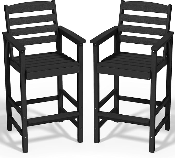 SERWALL Tall Adirondack Chairs Set of 2, Weather Resistance Outdoor Bar Stools by SERWALL