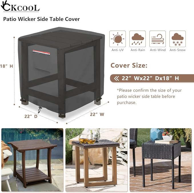 okcool Patio Wicker Side Table Cover, Waterproof Square Patio Small Side Table - Image 2