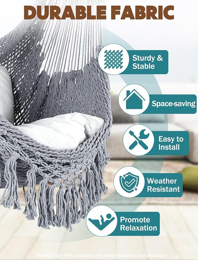 Chihee Hammock Chair Super Large Soft-Spun Cotton Rope Weaving Hanging Chair - Image 2