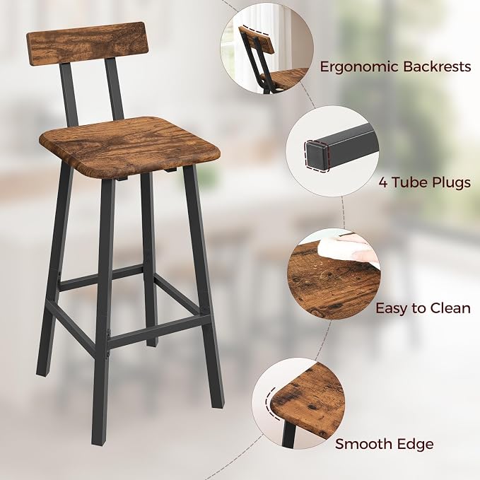Bar Stools, Counter Stools for Bar, Living Room, and Dining Room, Rustic Brown - Image 5