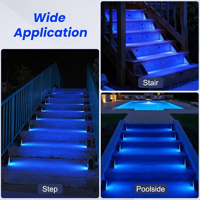 NIORSUN Solar Step Lights, 8 Pack Blue LED Outdoor Step Lights, Stair Lights - Image 5