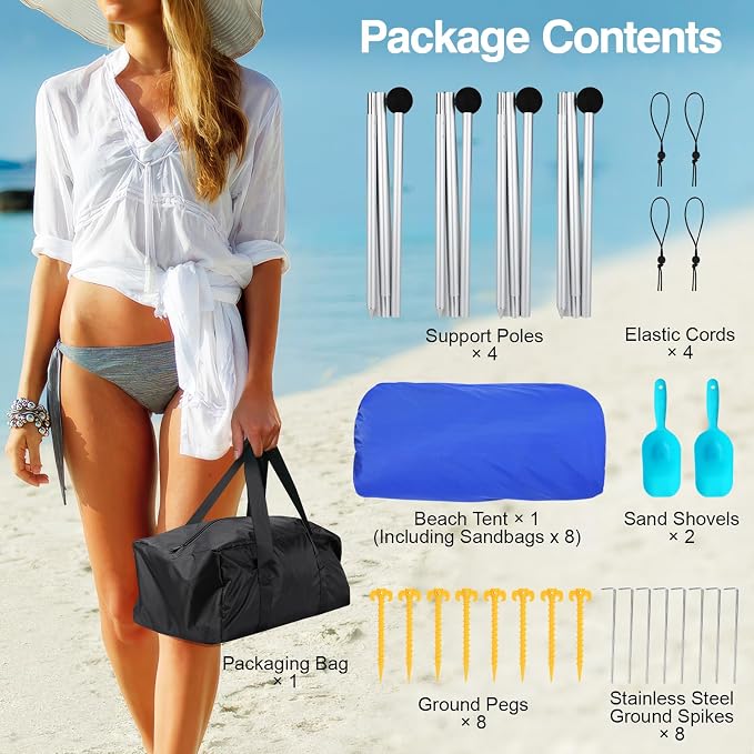 Rhino Valley Beach Tent Shade Canopy UPF50+ Protection, 8 Sandbags, 4 Stability - Image 3