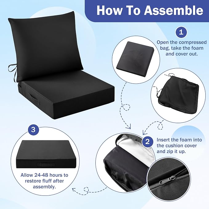 Outdoor Seat Cushion Set, Waterproof & Fade Resistant Patio Chair Cushions - Image 8