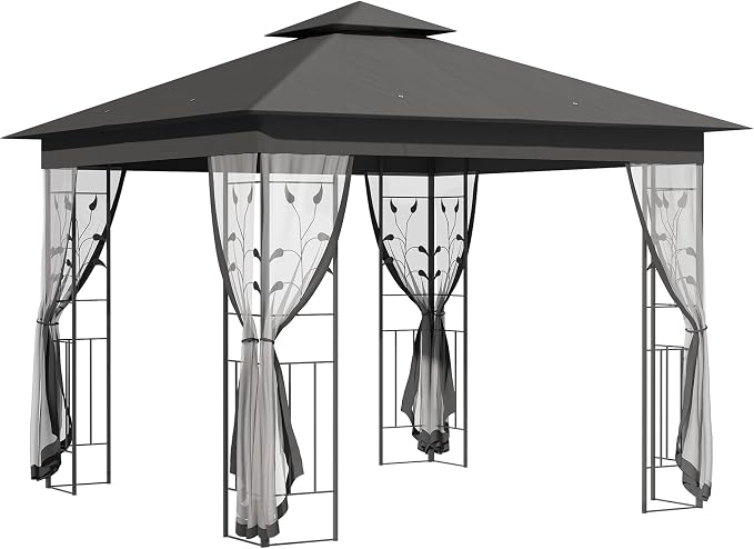 Outsunny 10' x 10' Metal Patio Gazebo, Double Roof Outdoor Gazebo Canopy Shelter by Outsunny