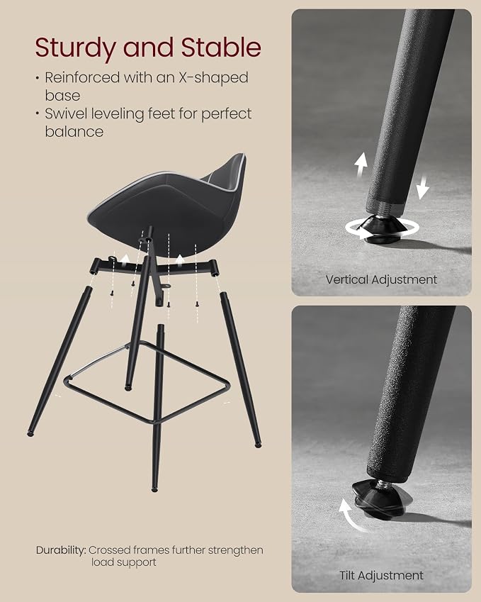 VASAGLE Bar Stools Set of 2, Counter Height Bar Stools - Image 9