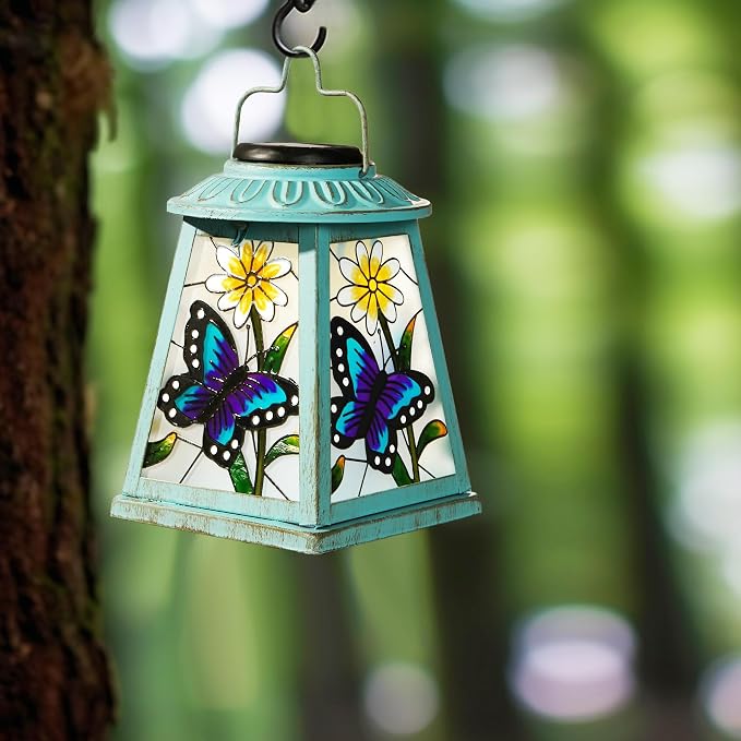 Butterfly Solar Lantern with Shepherd Hook, Outdoor Hanging Metal LED Garden - Image 6
