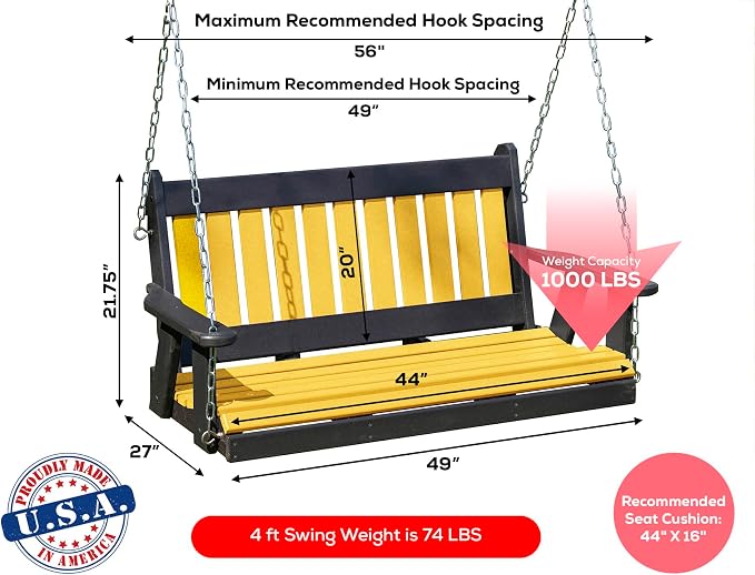 Poly Lumber Wood 4FT Mission Porch Swing Amish Craftsmandship Made in USA HDPE - Image 2