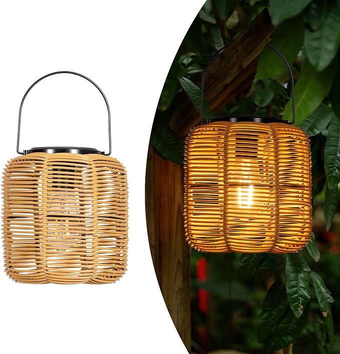 2PK Solar Lanterns Outdoor Waterproof Hanging Rattan Lantern Lights Solar - Image 7