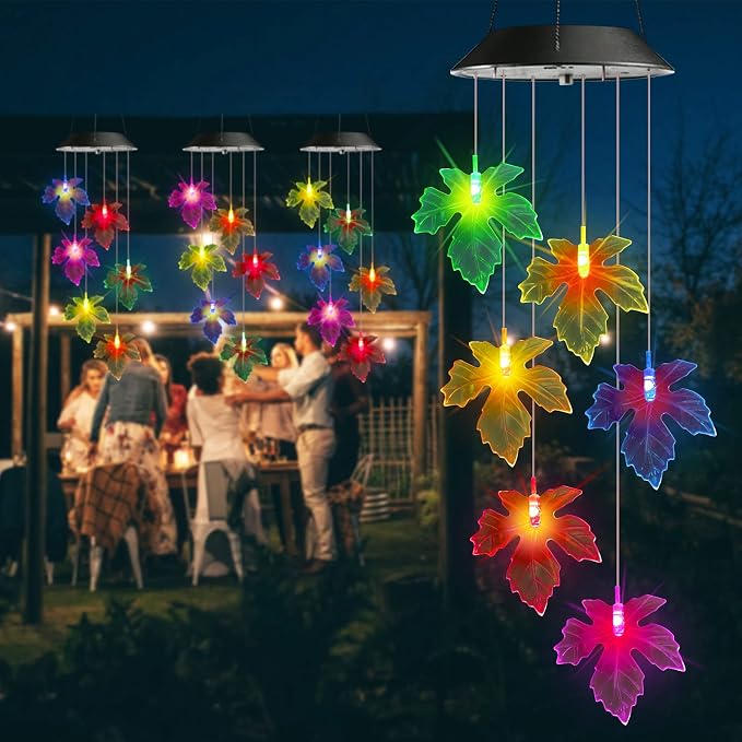 Toodour Solar Wind Chimes, Color Changing Maple Leaf Wind Chime, LED Mobile - Image 5