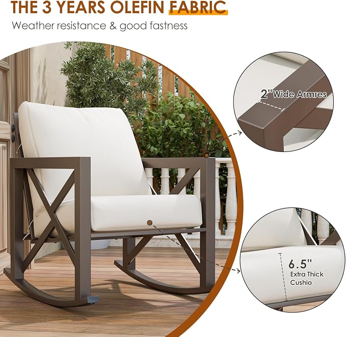 Outdoor Rocking Bistro Set, Patio Rocking Chairs Set of 2 - Image 4