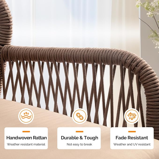 VINGLI Outdoor Counter Height Bar Stools Set of 4, Rattan Outdoor Barstools - Image 5