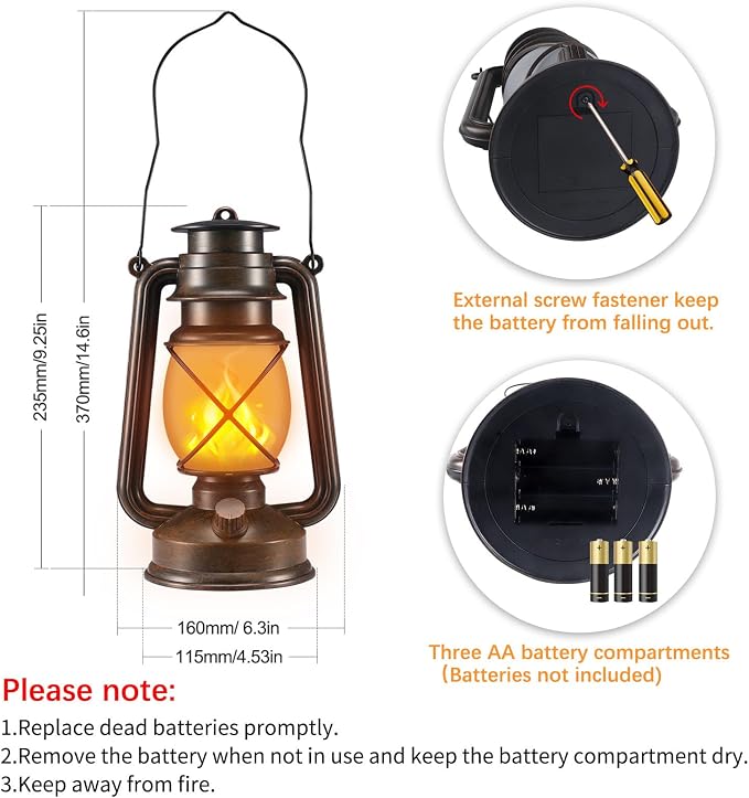 Battery-Powered 2 Modes Lighting LED Vintage Lanterns Decorative Outdoor & - Image 3