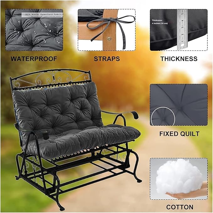 Swing Cushion Replacement Outdoor Porch Waterproof Bench Cushion 2-3 Seater - Image 2