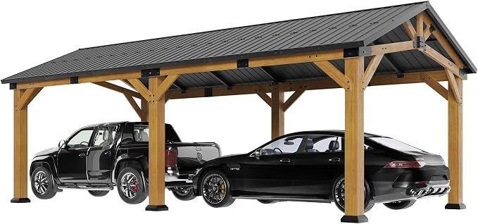 Jocisland 12x24x9.5 FT Cedar Wood Hardtop Carport - Image 9