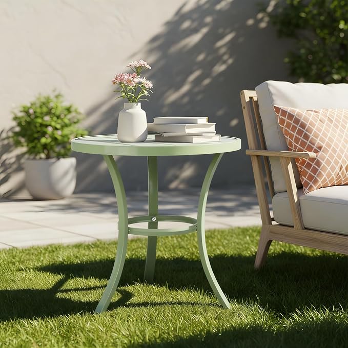 VINGLI Outdoor Side Table, Small Metal Patio End Table, Outdoor Round Table - Image 7
