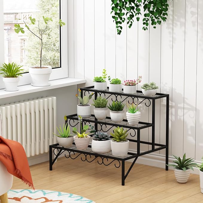 3 Tier Metal Plant Stand Outdoor Indoor, Heavy Duty Flower Pot Holder Display - Image 4