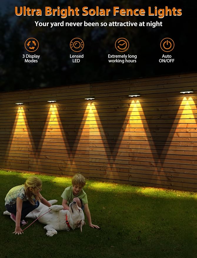 Solar Fence Lights Outdoor, 2700/4000/6000K 3 Modes Bright Lens LED Dusk to - Image 8