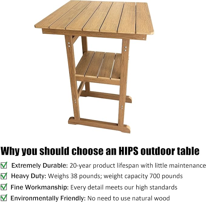 Poly Lumber Outdoor Bar Table, Durable HIPS Material, Weather Resistant - Image 4