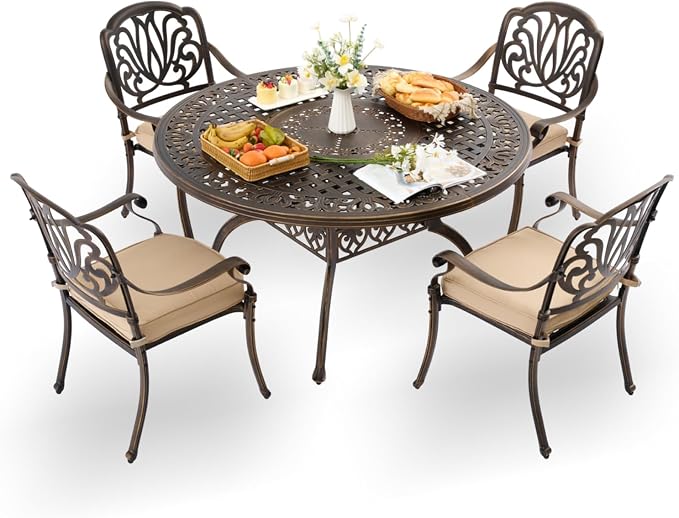 5-Piece Cast Aluminum Patio Furniture, Outdoor Dining Sets by Unknown