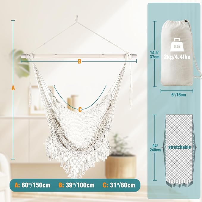 Chihee Hammock Chair Super Large Soft-Spun Cotton Rope Weaving Hanging Chair - Image 4