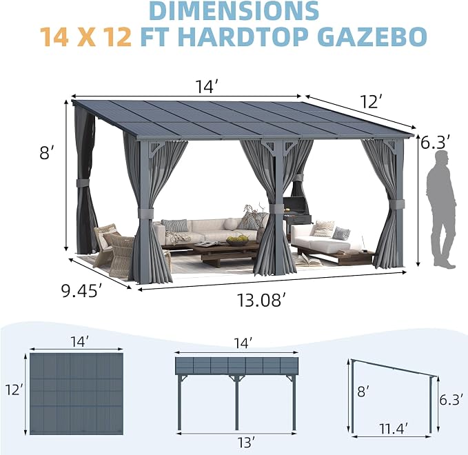 AECOJOY 14' x 12' Gazebo Outdoor Pergola - Image 7