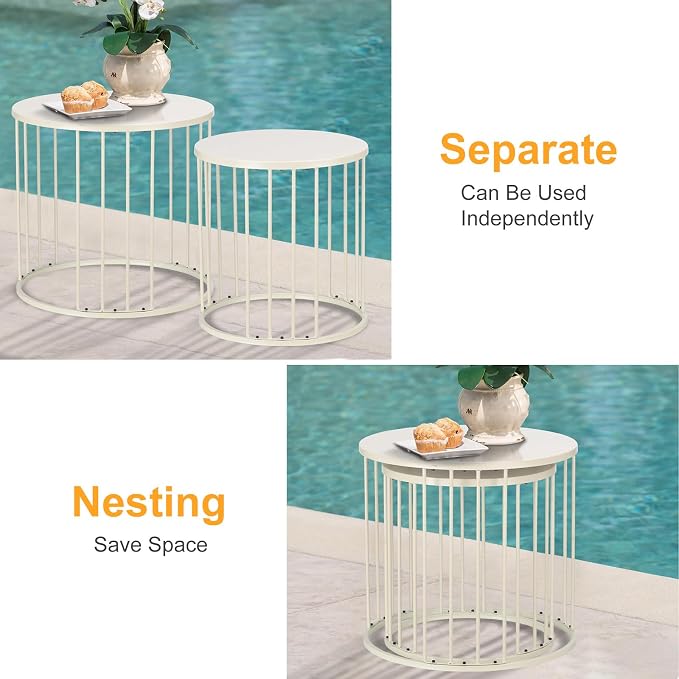 LEWIS&WAYNE Outdoor Side Table Set of 2, Metal Circle Accent End Tables - Image 6