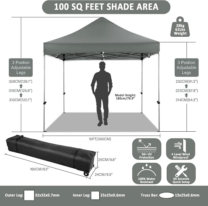 COBIZI 10x10 Pop up Canopy Tent - Image 4