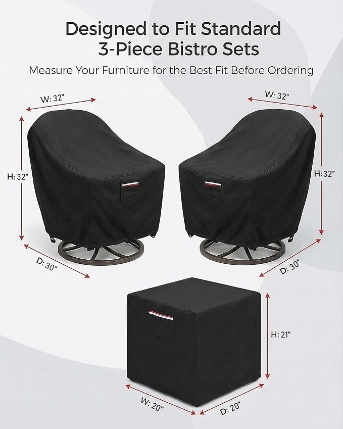 Patio Furniture Covers Set for 3-Piece Bistro Sets, Heavy-Duty 600D Waterproof - Image 3