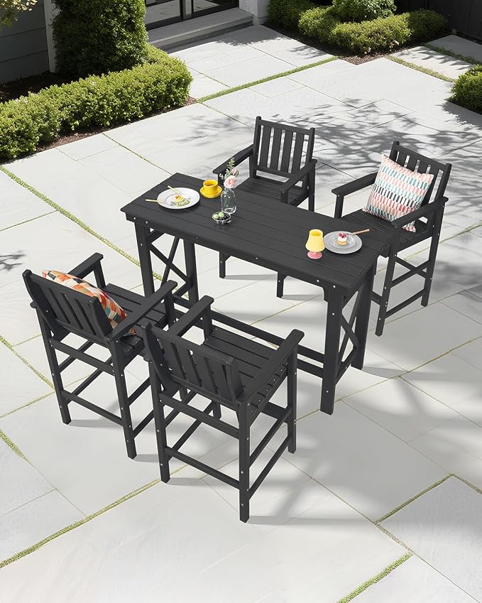 5-Piece HDPE Patio Bar Set, Rectangular Bar Height Table and 4 Adirondack Bar - Image 2