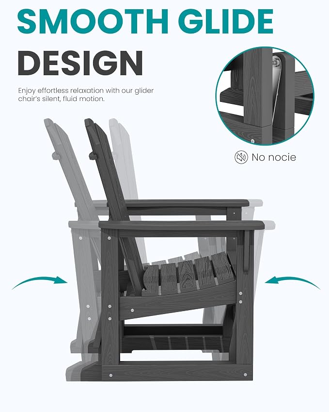 SERWALL Outdoor Glider Chair Set of 4, HDPE Wood-Like Patio Glider Rocker - Image 6