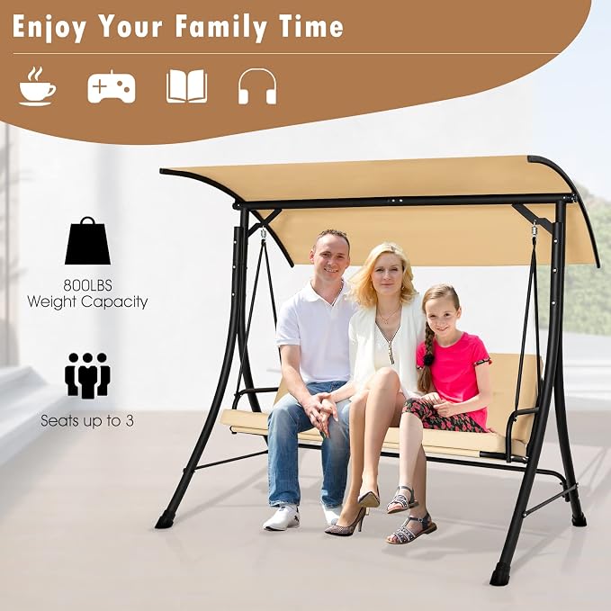 Tangkula 3 Person Porch Swing, Outdoor Swing - Image 5