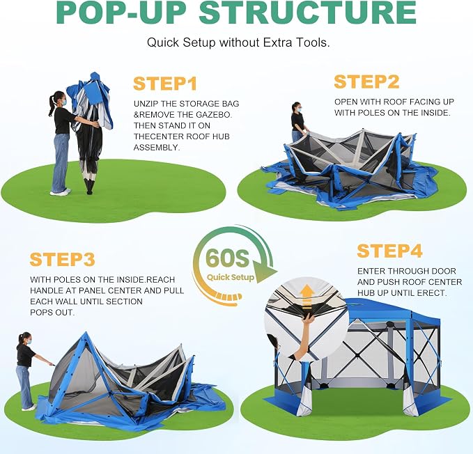 COBIZI 12x12 FT Pop Up Canopy Extendable Tent, Gazebos On Clearance, Screened - Image 6