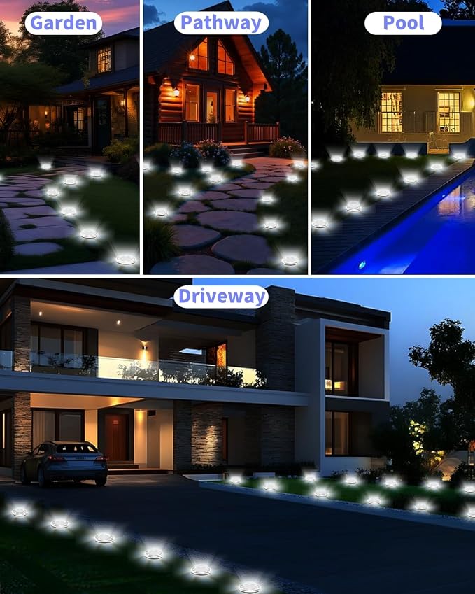 Solar Ground Lights Outdoor 12 Pack Waterproof Upgraded Flat Solar Garden Lights - Image 7