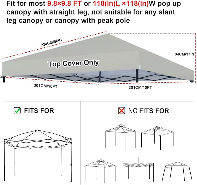 Joramoy 10×10 Canopy Replacement Top Only, Waterproof Pop Up Canopy Tent Top - Image 2
