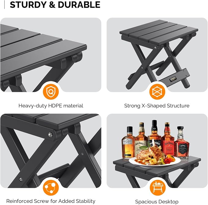 VINGLI Small HDPE Folding Side Table, Plastic Waterproof Portable Adirondack - Image 7