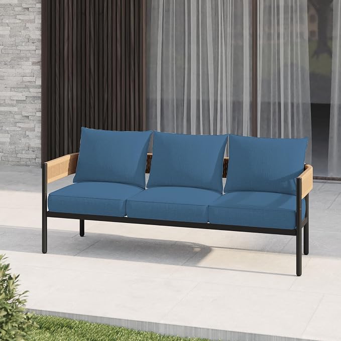 Gand Patio Outdoor 3-Seat Couch Sofa, Wicker Conversation Set - Image 4